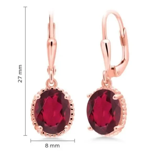 18K Rose Gold 925 with 3.60 Cttw Ruby Red Mystic Quartz Oval Leverback Earrings